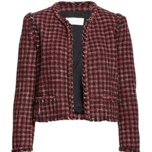 New Hugo Boss Johella Modern Tweed Cotton Blend Jacket. Red. Size 4
